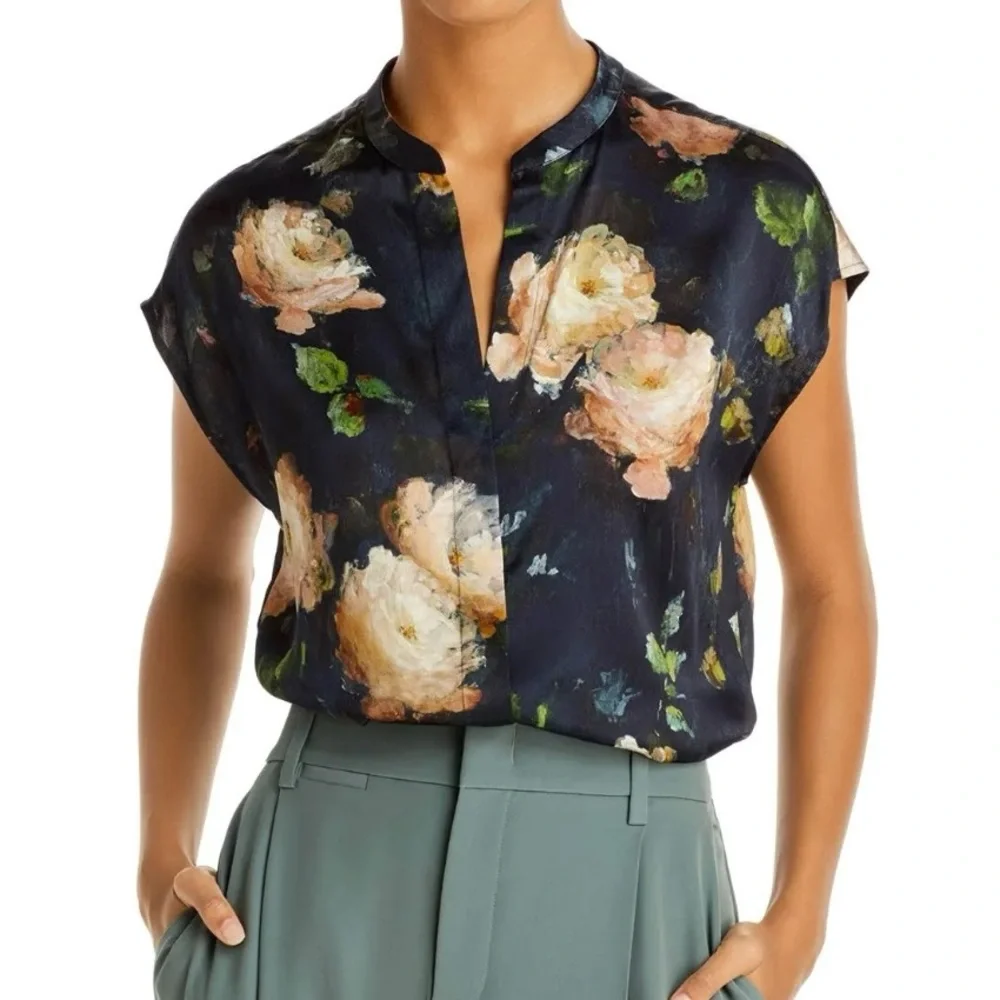 Elie Tahari Painted Rose Silk Shell Top Blouse hidden button up Size XS - Picture 12 of 12